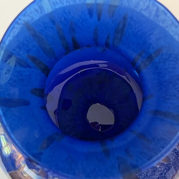 Maestri Vetrai Blown Glass Vase Made In Murano Italy Deep Blue Speckled Copper - Picture 15 of 15